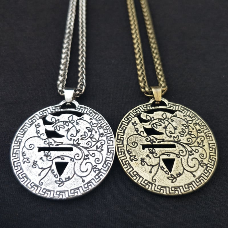 Ogrlica s Velesovim simbolom od cinkove legure, slavenski amulet s medvjeđim likom – vintage muški nakit