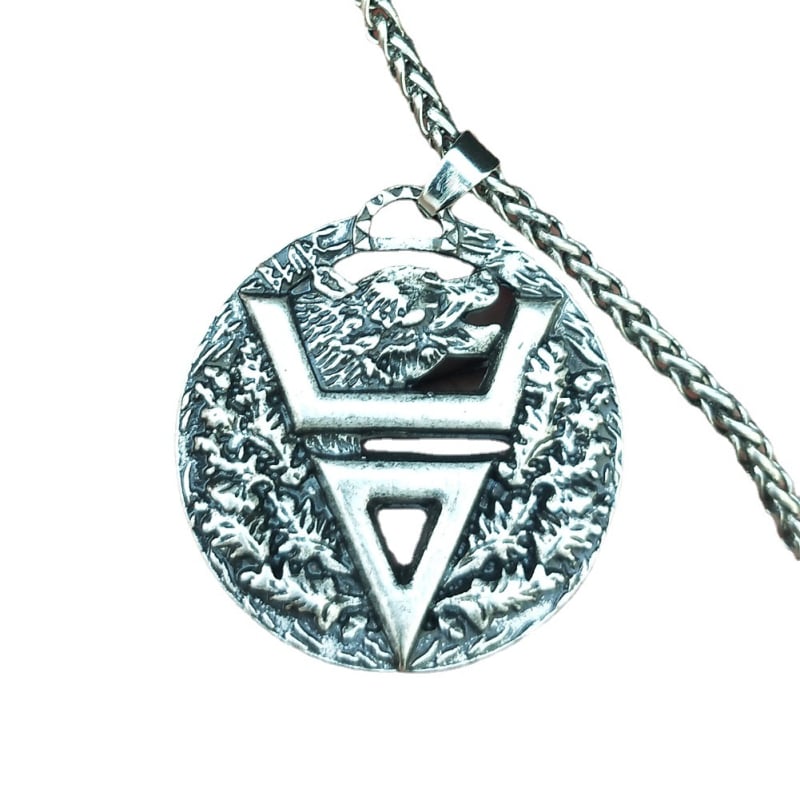 Ogrlica s Velesovim simbolom od cinkove legure, slavenski amulet s medvjeđim likom – vintage muški nakit