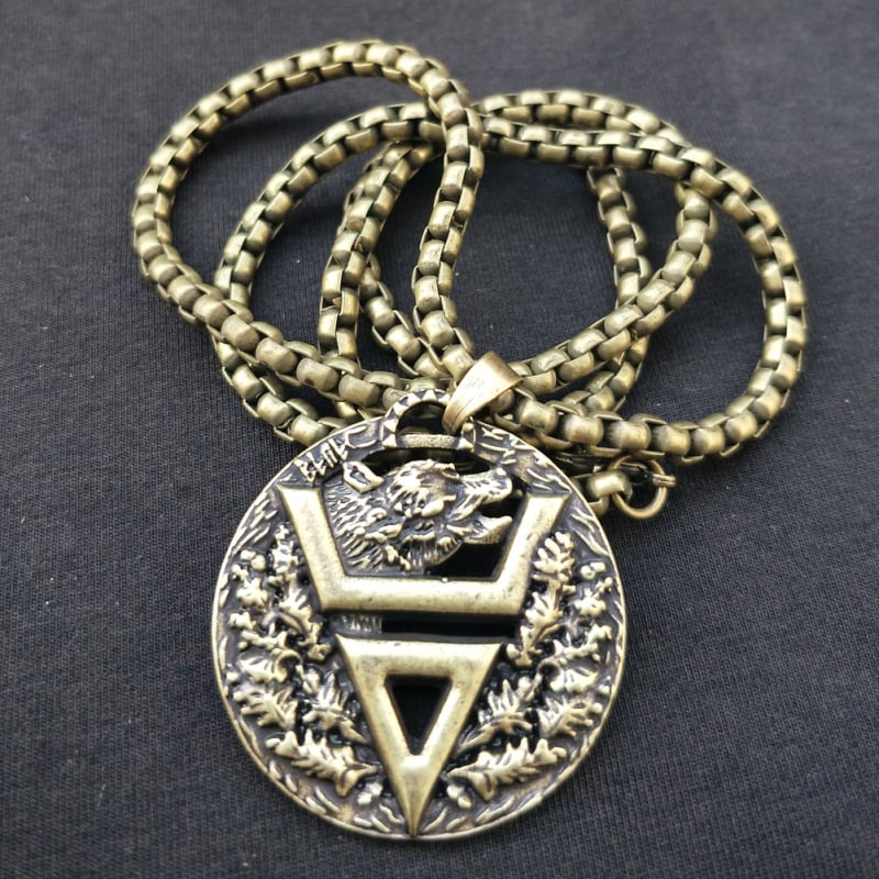 Ogrlica s Velesovim simbolom od cinkove legure, slavenski amulet s medvjeđim likom – vintage muški nakit