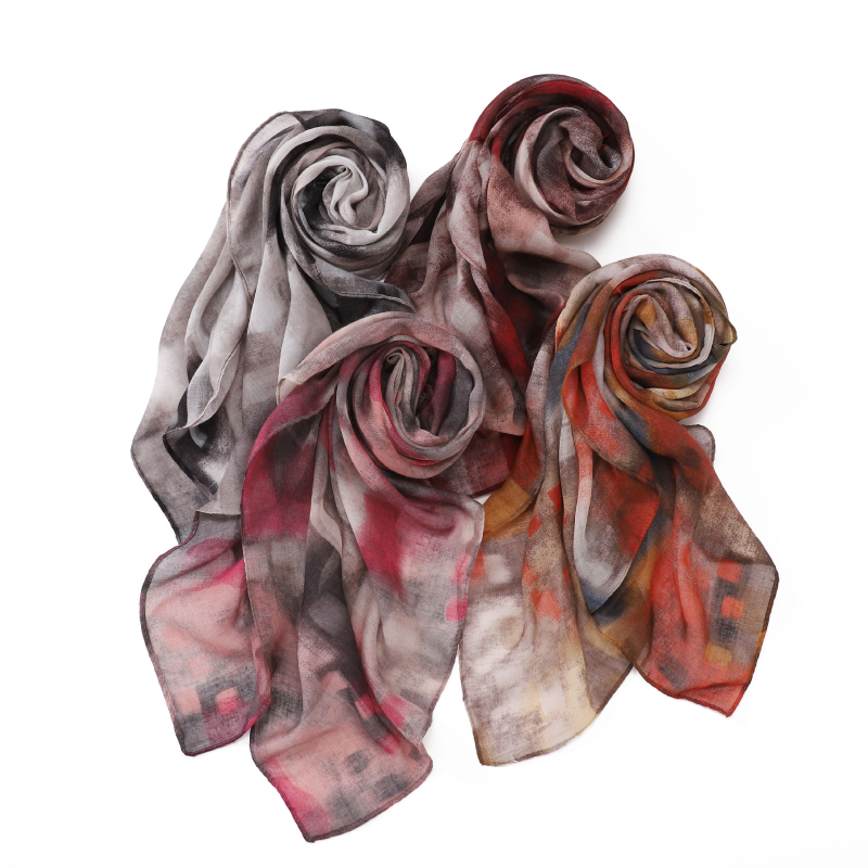 Kvadratni šal od Bali niti s tie-dye uzorkom, višebojan, lagan, zaštita od sunca