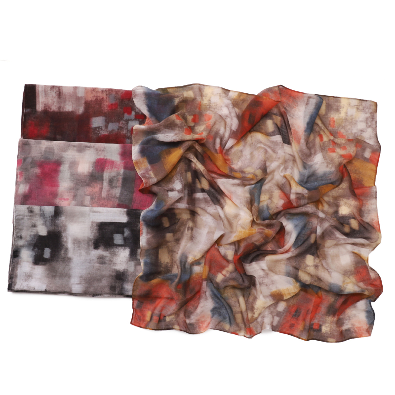Kvadratni šal od Bali niti s tie-dye uzorkom, višebojan, lagan, zaštita od sunca