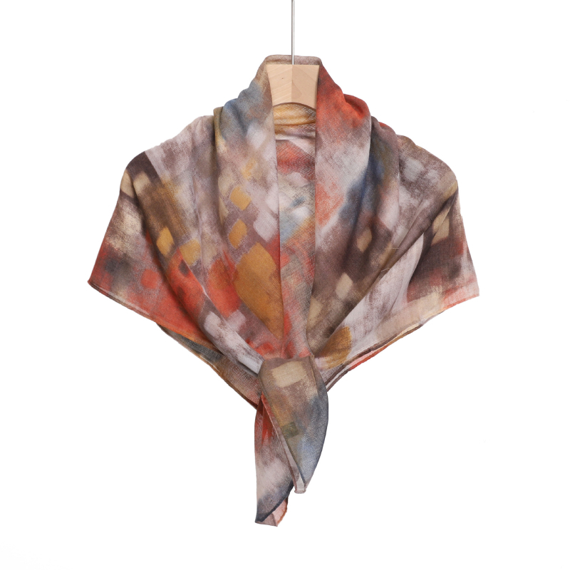 Kvadratni šal od Bali niti s tie-dye uzorkom, višebojan, lagan, zaštita od sunca