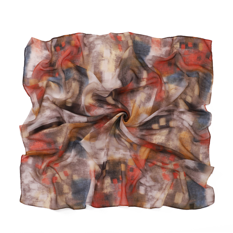 Kvadratni šal od Bali niti s tie-dye uzorkom, višebojan, lagan, zaštita od sunca