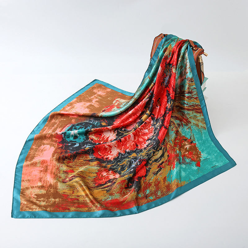 Gaohe Šal od umjetne svile s motivom Van Gogha – krizanteme, ženski kvadratni šal 90x90 cm
