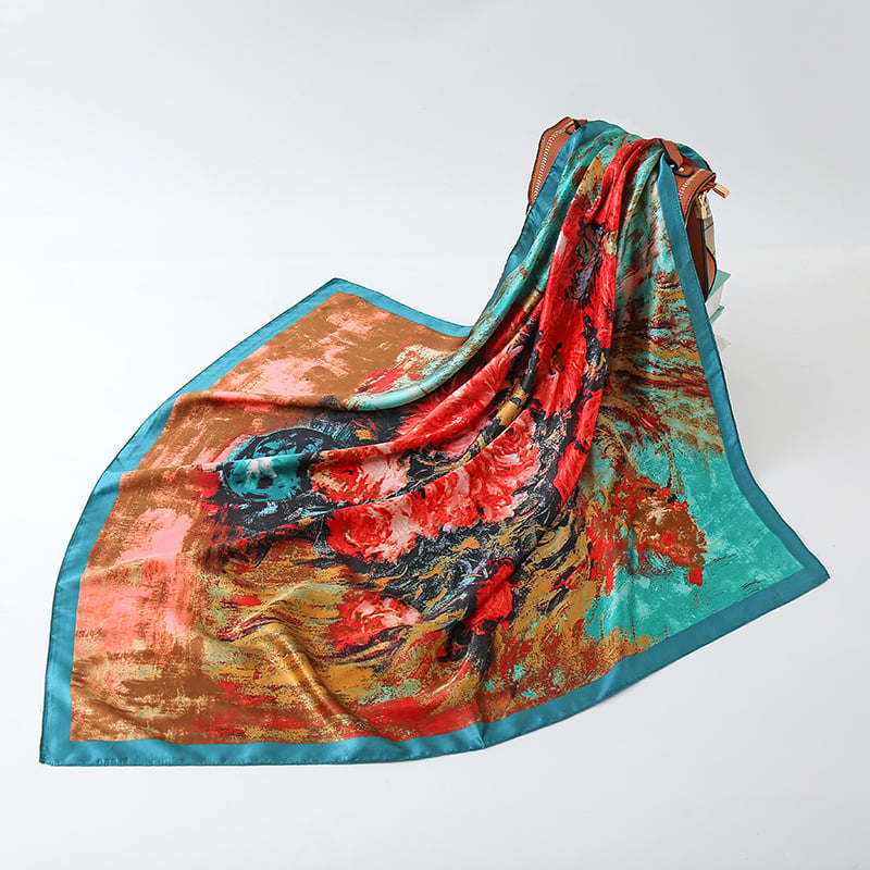 Gaohe Šal od umjetne svile s motivom Van Gogha – krizanteme, ženski kvadratni šal 90x90 cm
