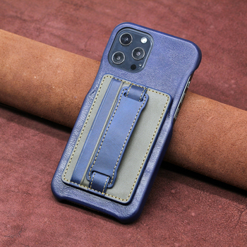 AIMONCASE Suport de birou pentru telefon cu buzunar pentru carduri și curea pentru încheietură din PU piele