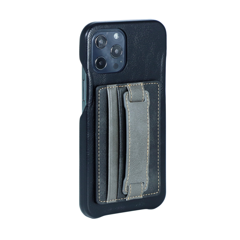 AIMONCASE Suport de birou pentru telefon cu buzunar pentru carduri și curea pentru încheietură din PU piele