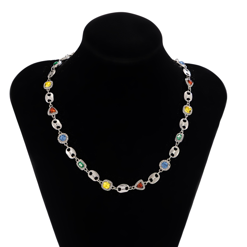 Muški set ogrlice i narukvice sa šarenom zatvaračem u obliku svinjskog nosa, ručno izrađeni rhinestones nakit, geometrijski dizajn, duljina do 50 cm