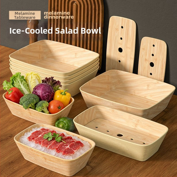 Melamínový tanier s imitáciou dreva pre horúci hrniec a sukiyaki, otáčavý, obdĺžnikový, 12–12,9 cm