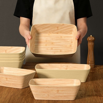 Melamínový tanier s imitáciou dreva pre horúci hrniec a sukiyaki, otáčavý, obdĺžnikový, 12–12,9 cm