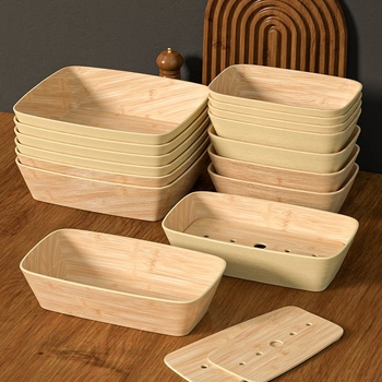 Melamínový tanier s imitáciou dreva pre horúci hrniec a sukiyaki, otáčavý, obdĺžnikový, 12–12,9 cm