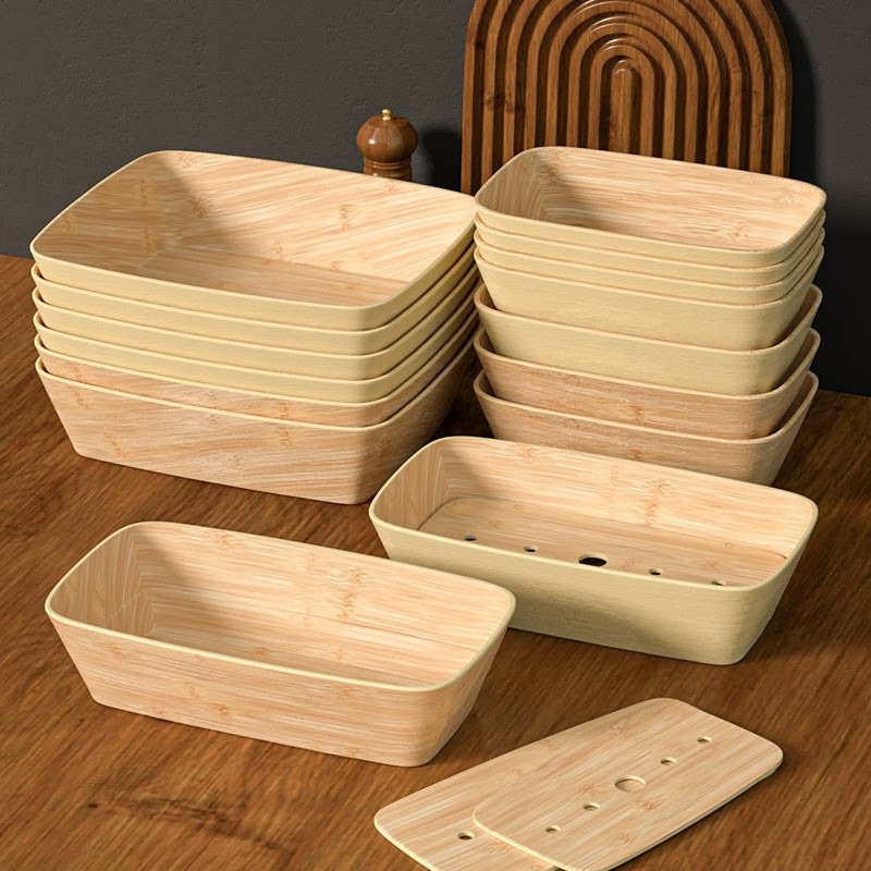 Melamínový tanier s imitáciou dreva pre horúci hrniec a sukiyaki, otáčavý, obdĺžnikový, 12–12,9 cm