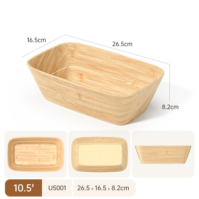 Melamínový tanier s imitáciou dreva pre horúci hrniec a sukiyaki, otáčavý, obdĺžnikový, 12–12,9 cm