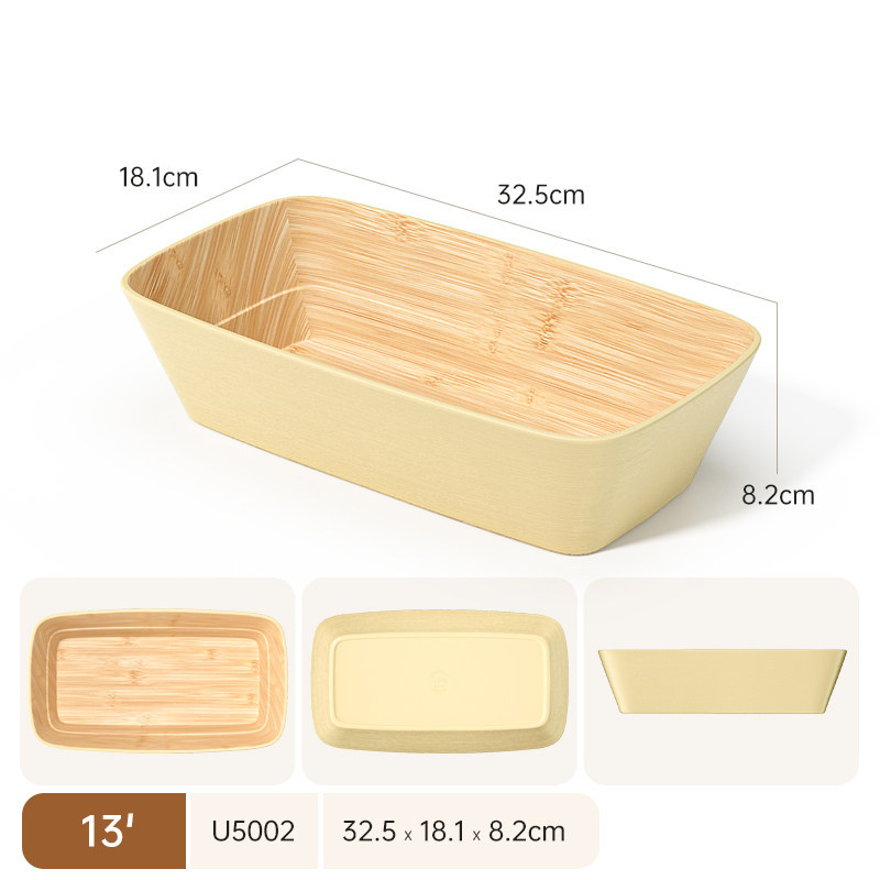 Melamínový tanier s imitáciou dreva pre horúci hrniec a sukiyaki, otáčavý, obdĺžnikový, 12–12,9 cm