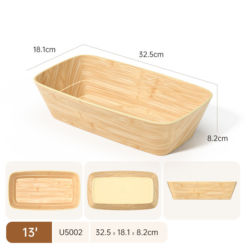 Melamínový tanier s imitáciou dreva pre horúci hrniec a sukiyaki, otáčavý, obdĺžnikový, 12–12,9 cm