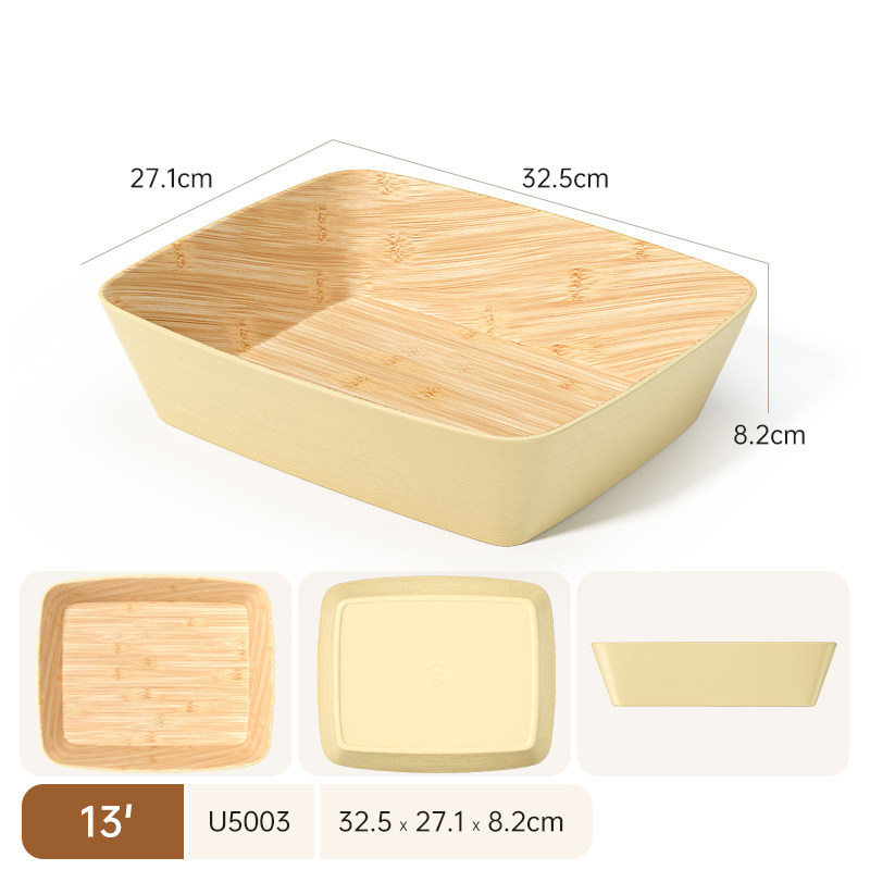 Melamínový tanier s imitáciou dreva pre horúci hrniec a sukiyaki, otáčavý, obdĺžnikový, 12–12,9 cm