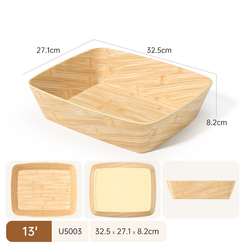 Melamínový tanier s imitáciou dreva pre horúci hrniec a sukiyaki, otáčavý, obdĺžnikový, 12–12,9 cm