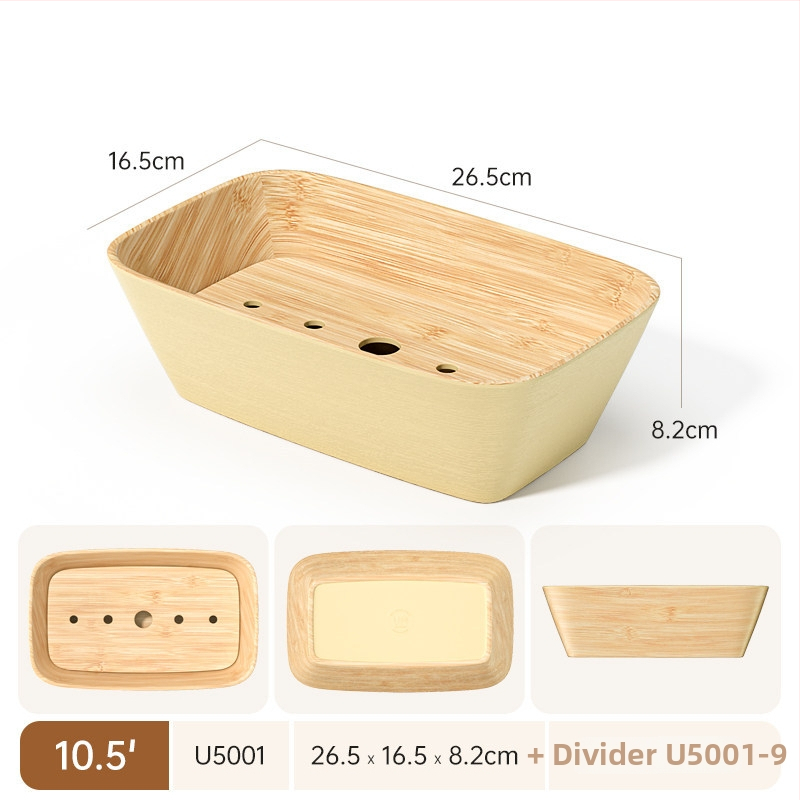 Melamínový tanier s imitáciou dreva pre horúci hrniec a sukiyaki, otáčavý, obdĺžnikový, 12–12,9 cm