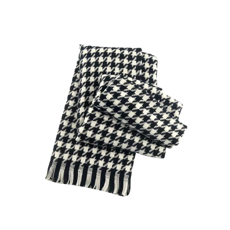 Női sál houndstooth mintával, 2025 koreai stílusú, szövött sál, meleg és vastag téli viselet, poliészter