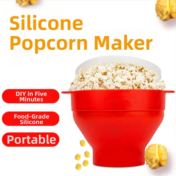 Silikónový kôš na popcorn do mikrovlnky s držiakom, skladacia misa s vekom