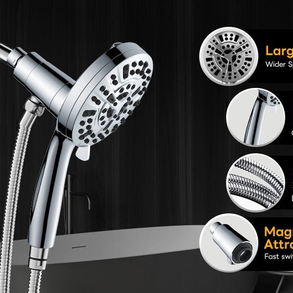 JINGYE Aquamagnex9 Sprchový set s magnetickým držiakom, ručná filtrácia a tlakovú sprchu, kruhová chrómovaná sprchová hlavica, ABS