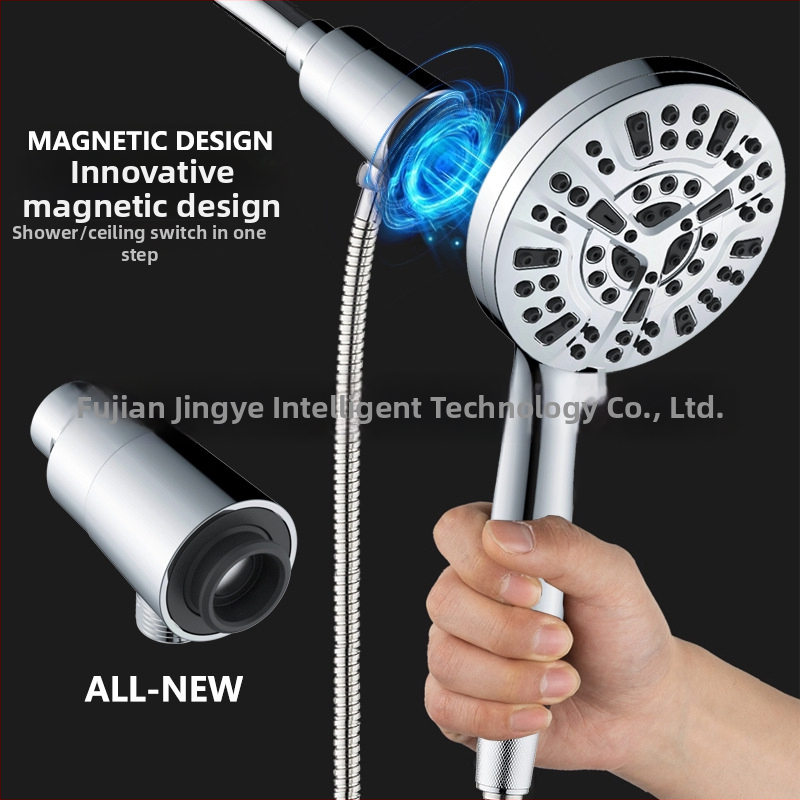 JINGYE Aquamagnex9 Sprchový set s magnetickým držiakom, ručná filtrácia a tlakovú sprchu, kruhová chrómovaná sprchová hlavica, ABS