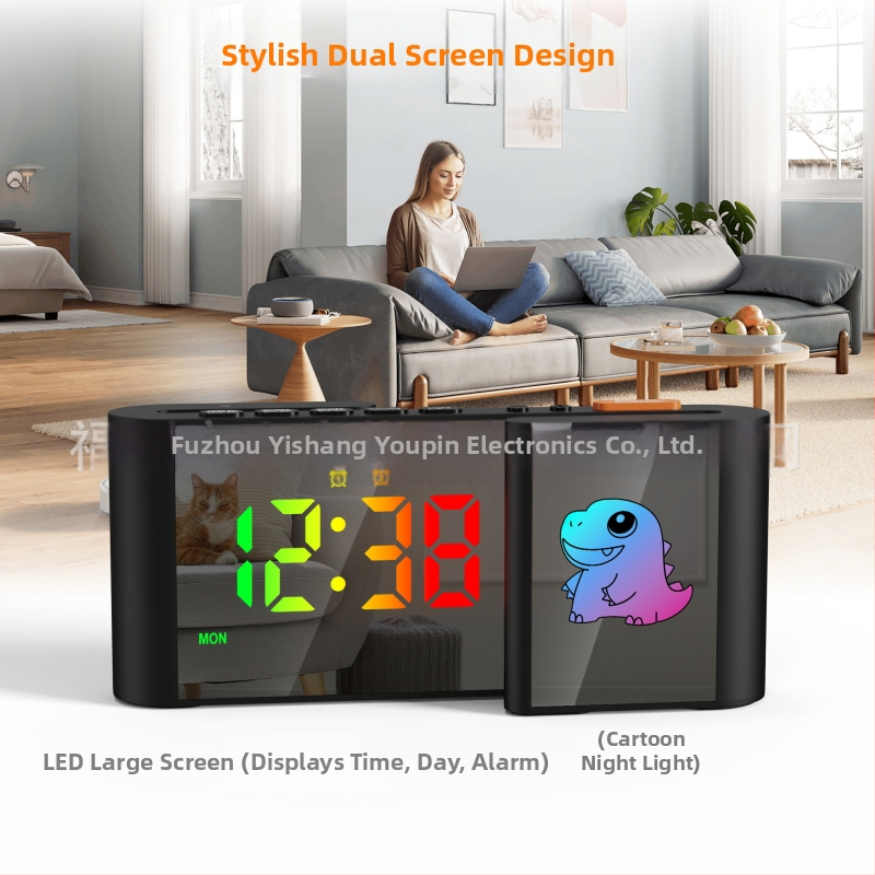 Kreatívny budík do tvaru S s LED RGB svetlami, kreslené nočné svetlo, stolný budík