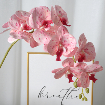 Kytica umelej orchide Phalaenopsis s deväť hlavičkami, luxusná dekorácia do domova, hotela a svadby, rekvizity pre fotografovanie