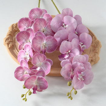 Kytica umelej orchide Phalaenopsis s deväť hlavičkami, luxusná dekorácia do domova, hotela a svadby, rekvizity pre fotografovanie