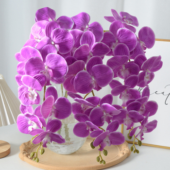 Kytica umelej orchide Phalaenopsis s deväť hlavičkami, luxusná dekorácia do domova, hotela a svadby, rekvizity pre fotografovanie