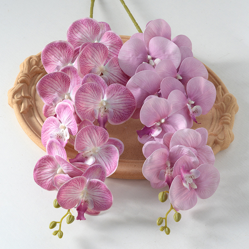 Kytica umelej orchide Phalaenopsis s deväť hlavičkami, luxusná dekorácia do domova, hotela a svadby, rekvizity pre fotografovanie