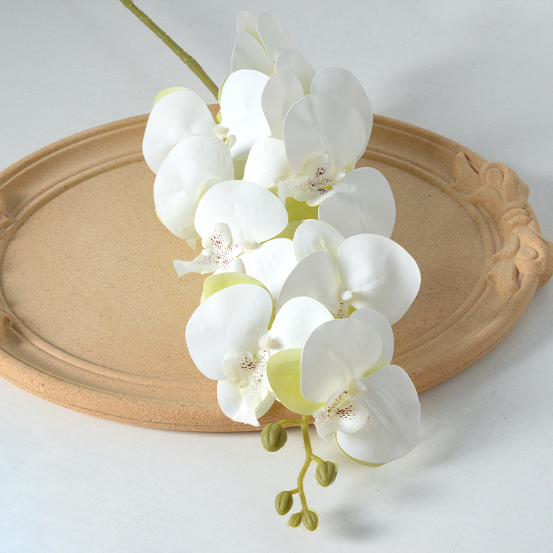 Kytica umelej orchide Phalaenopsis s deväť hlavičkami, luxusná dekorácia do domova, hotela a svadby, rekvizity pre fotografovanie