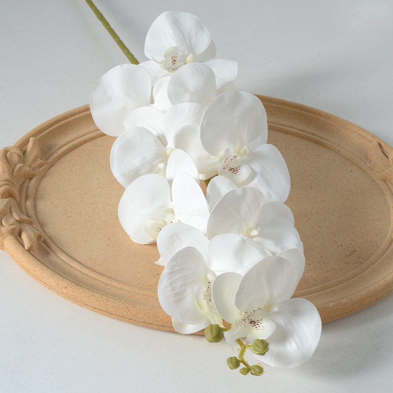 Kytica umelej orchide Phalaenopsis s deväť hlavičkami, luxusná dekorácia do domova, hotela a svadby, rekvizity pre fotografovanie