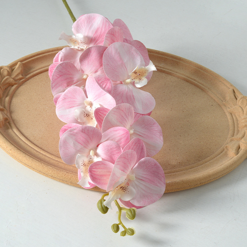 Kytica umelej orchide Phalaenopsis s deväť hlavičkami, luxusná dekorácia do domova, hotela a svadby, rekvizity pre fotografovanie