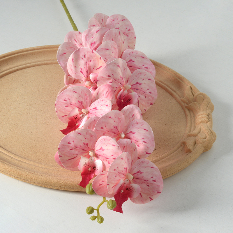 Kytica umelej orchide Phalaenopsis s deväť hlavičkami, luxusná dekorácia do domova, hotela a svadby, rekvizity pre fotografovanie
