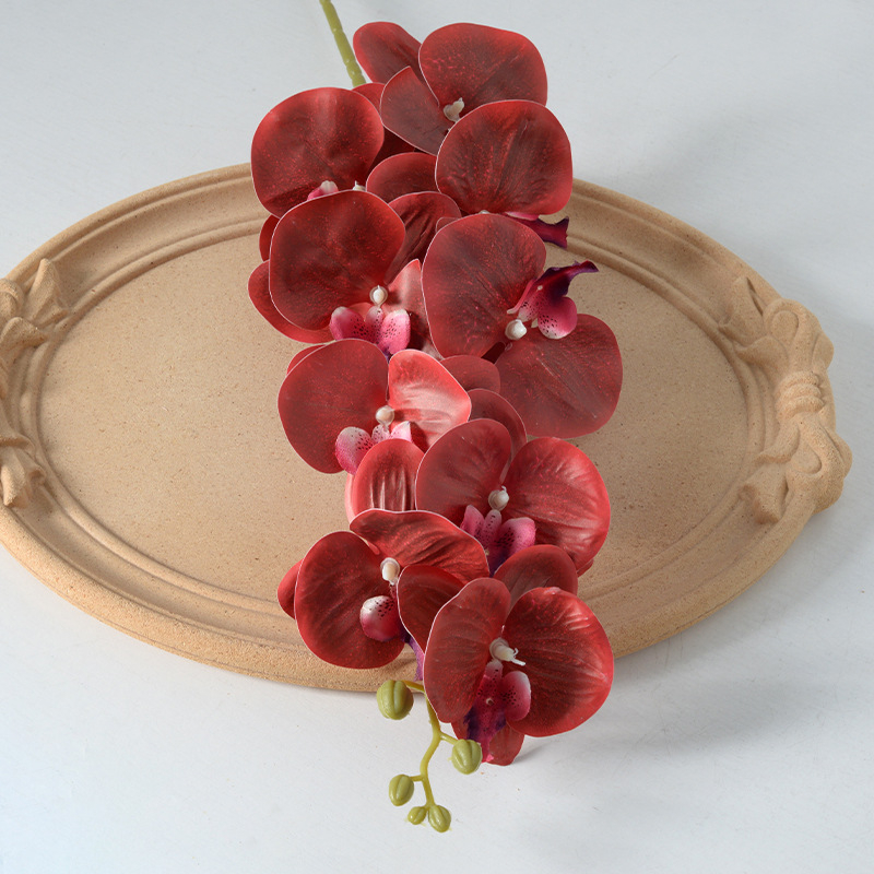 Kytica umelej orchide Phalaenopsis s deväť hlavičkami, luxusná dekorácia do domova, hotela a svadby, rekvizity pre fotografovanie