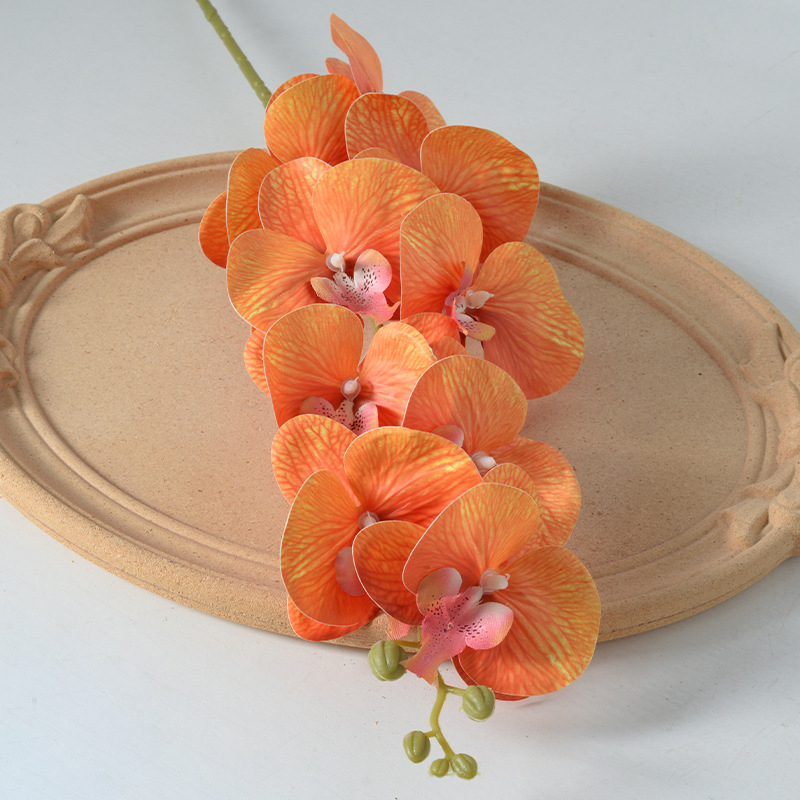 Kytica umelej orchide Phalaenopsis s deväť hlavičkami, luxusná dekorácia do domova, hotela a svadby, rekvizity pre fotografovanie