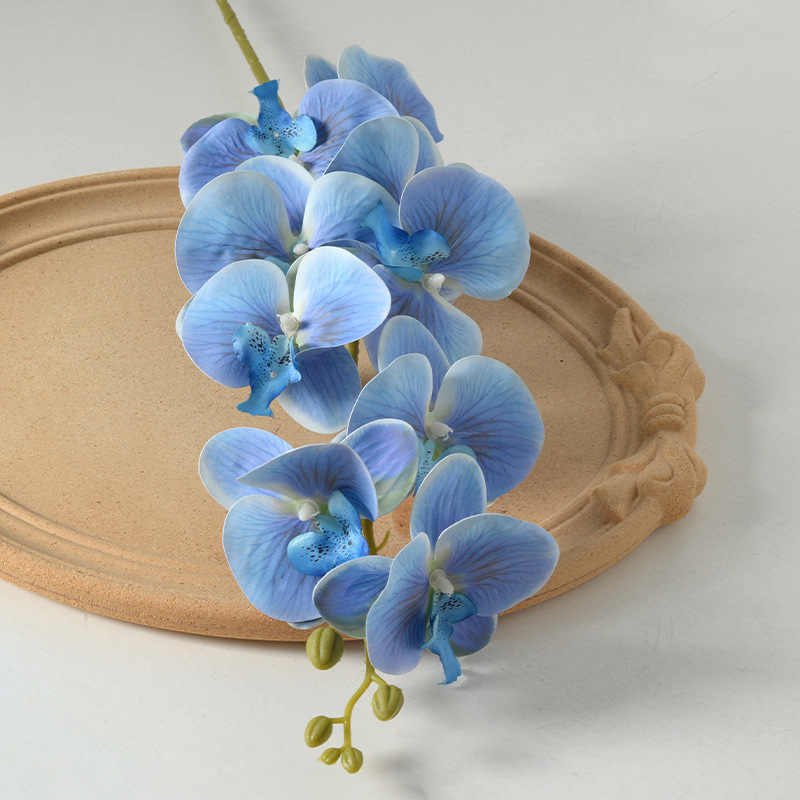 Kytica umelej orchide Phalaenopsis s deväť hlavičkami, luxusná dekorácia do domova, hotela a svadby, rekvizity pre fotografovanie