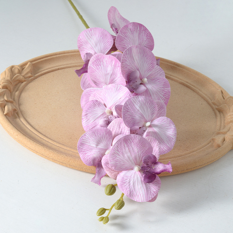 Kytica umelej orchide Phalaenopsis s deväť hlavičkami, luxusná dekorácia do domova, hotela a svadby, rekvizity pre fotografovanie
