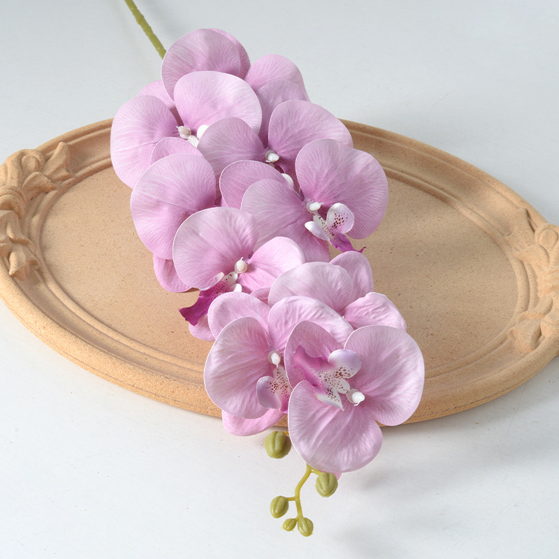 Kytica umelej orchide Phalaenopsis s deväť hlavičkami, luxusná dekorácia do domova, hotela a svadby, rekvizity pre fotografovanie