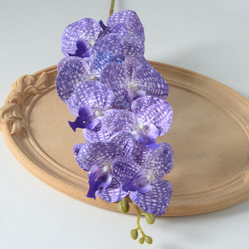 Kytica umelej orchide Phalaenopsis s deväť hlavičkami, luxusná dekorácia do domova, hotela a svadby, rekvizity pre fotografovanie