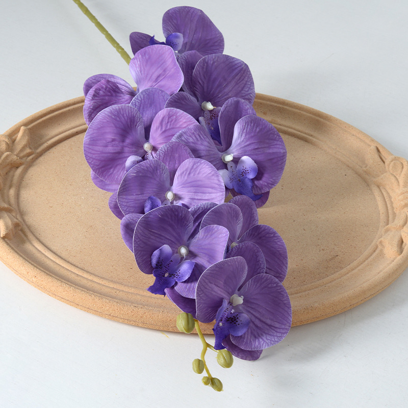 Kytica umelej orchide Phalaenopsis s deväť hlavičkami, luxusná dekorácia do domova, hotela a svadby, rekvizity pre fotografovanie