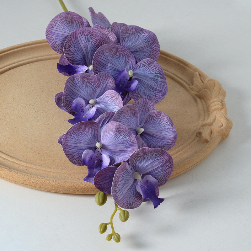 Kytica umelej orchide Phalaenopsis s deväť hlavičkami, luxusná dekorácia do domova, hotela a svadby, rekvizity pre fotografovanie