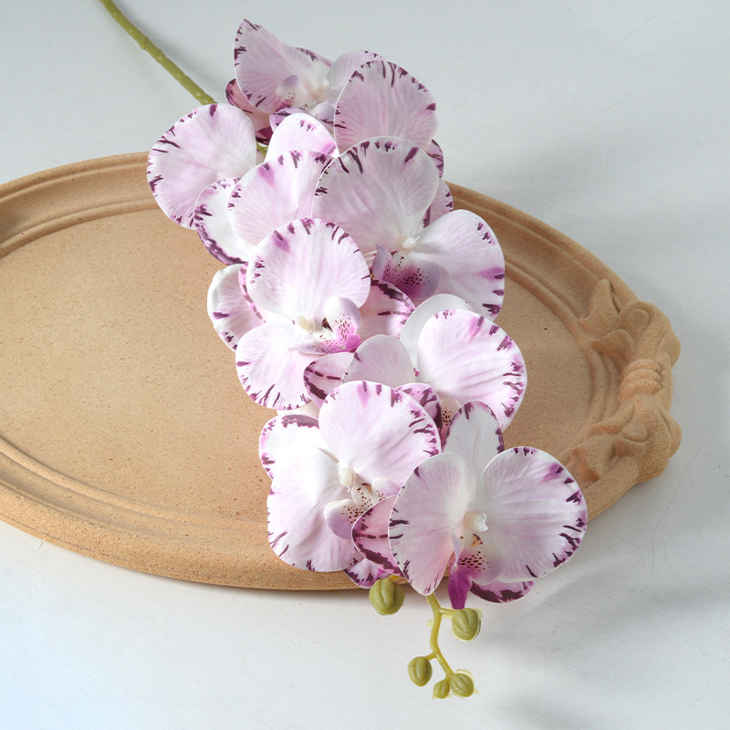 Kytica umelej orchide Phalaenopsis s deväť hlavičkami, luxusná dekorácia do domova, hotela a svadby, rekvizity pre fotografovanie