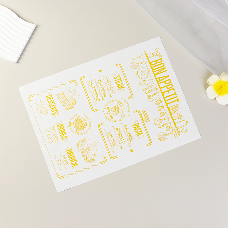 Hrubý papier na pečenie s olejovo odolným povrchom pre sendviče a hamburgery, obalový papier, olejový absorpčný papier a jednorazové podložky pod torty
