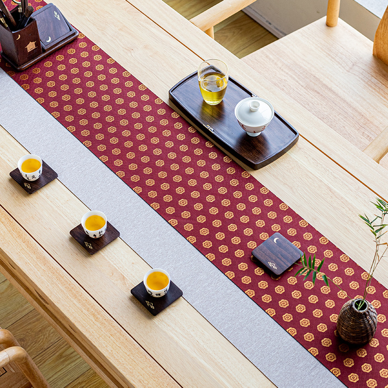 Japonský štýl tkaná brokátová čajová podložka na stôl, Zen-inšpirovaný textil