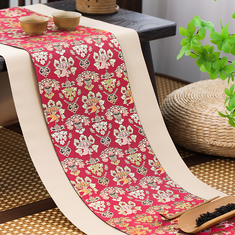 Dvojstranná brokátová podložka na čaj, nový čínsky štýl, nepremokavá, zen retro, dlhá stolová deka, klasický ľahký luxus