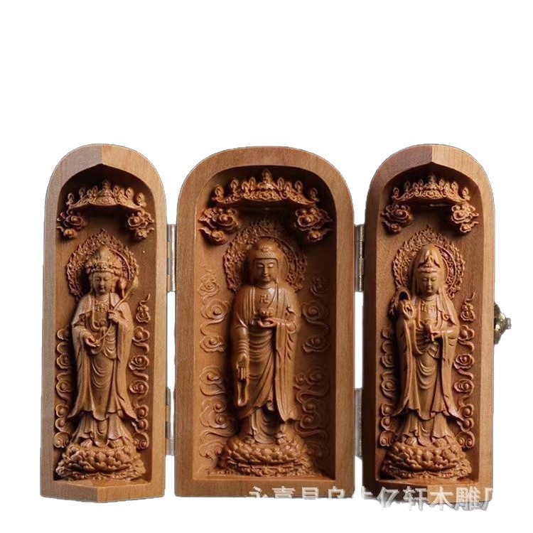 Socha Budhu z teaku a santalového dreva s nikou, čínska ozdoba Bodhisattva