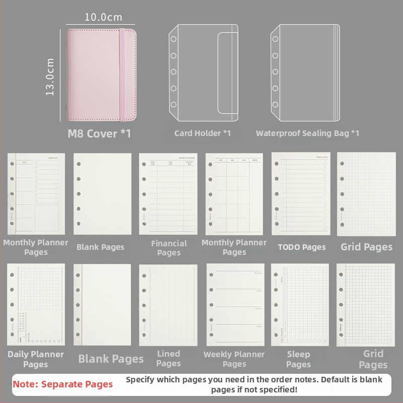 M8Pu binder zošit pre študentov a deti, cestovný zápisník v pastelových farbách, 42 strán, Dowling papier, rozmer 10x13 cm, 5 dier