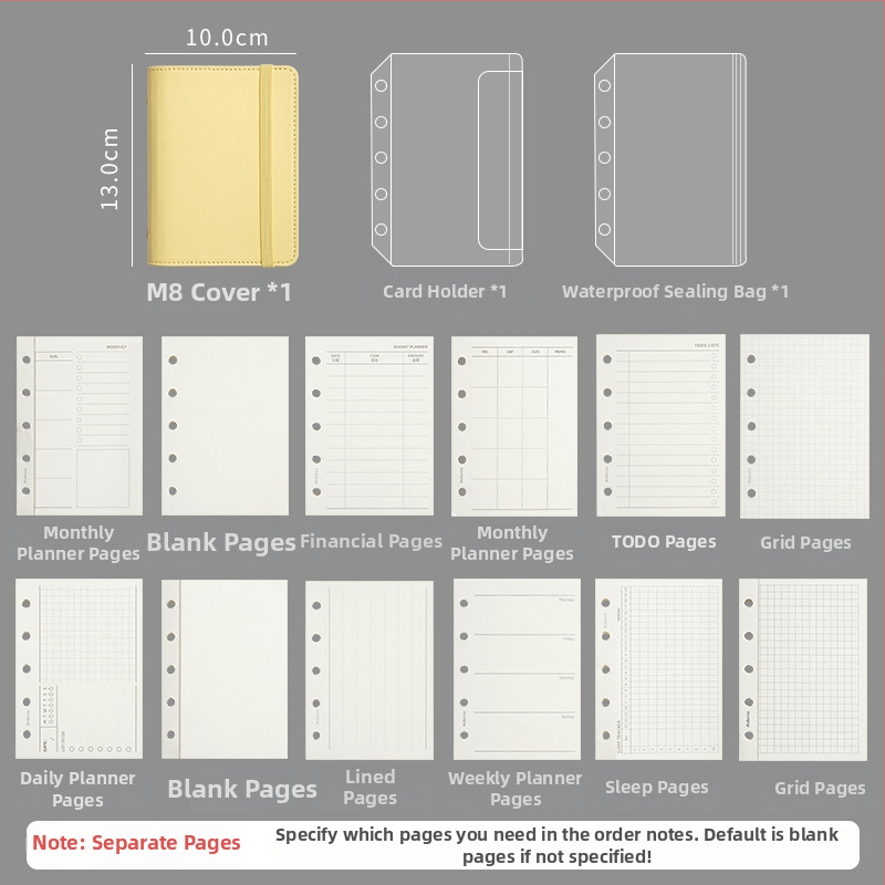 M8Pu binder zošit pre študentov a deti, cestovný zápisník v pastelových farbách, 42 strán, Dowling papier, rozmer 10x13 cm, 5 dier